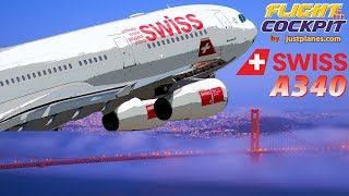 SWISS Flightdeck Airbus A340 to San Francisco