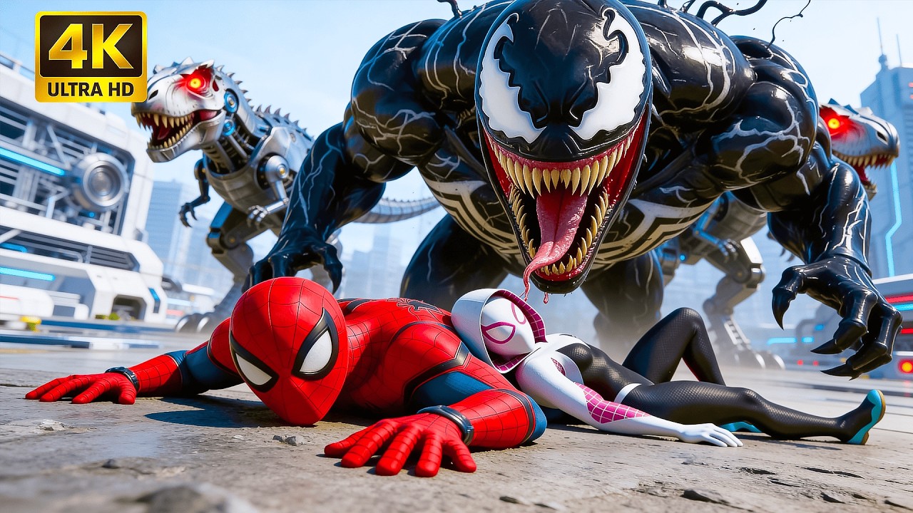Unexpected Team-Up | Spiderman vs Venom & Robot Dinosaurs: The Rescue of Gwen | AI Superhero Movie