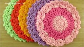 Crochet doily / crochet coaster pattern tutorial - Happy Crochet Club 205