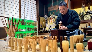 The process of making a tea whisk. Japanese tea whisk craftsmen handed down for 500 years