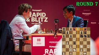 NICE KID!! Magnus Carlsen vs Praggnanandhaa || Superbet Poland Rapid 2024 - R7