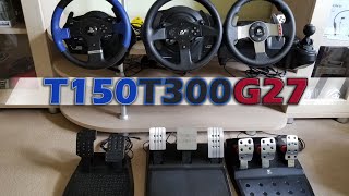 Logitech G27 / Thrustmaster T150 / T300 RS GTE wheels visual comparison and Force Feedback Test