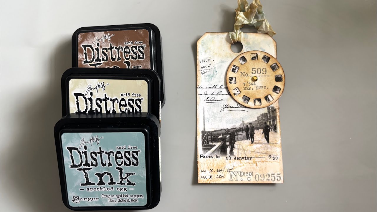 Mixed media art tag using collage, and distress inks. - YouTube