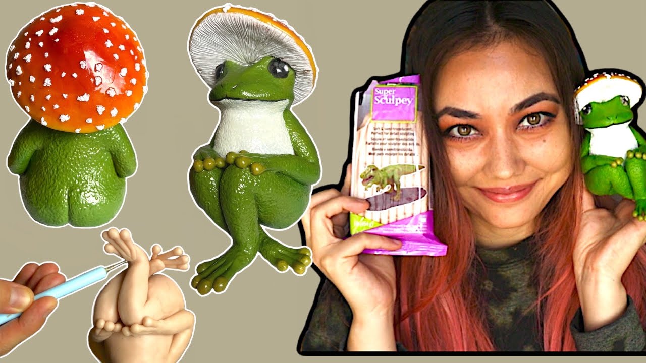 How to Sculpt a Cute Frog With Mushroom Hat with Polymer Clay - YouTube