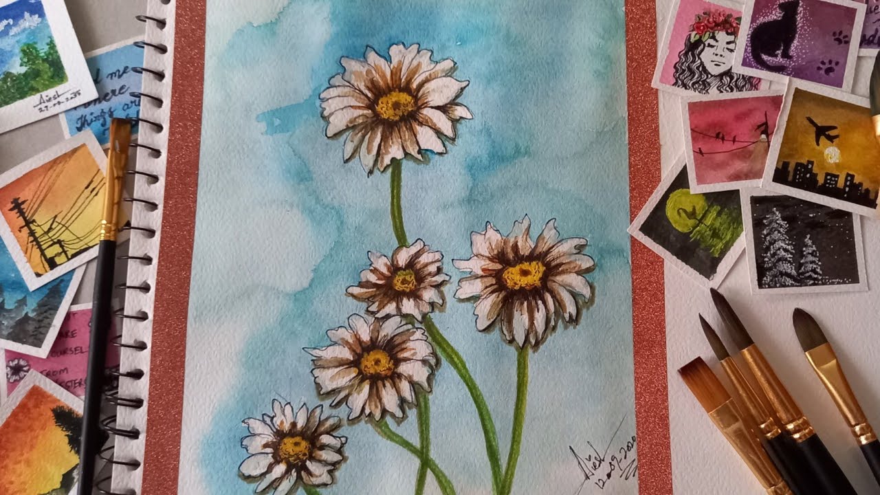 Watercolour Daisy How to draw & Paint Flower Easy Flower Painting