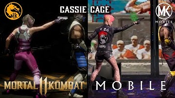 MK11 vs. MK Mobile -  CASSIE CAGE All moves, Fatal Blow & Brutality comparison. (UPDATED)