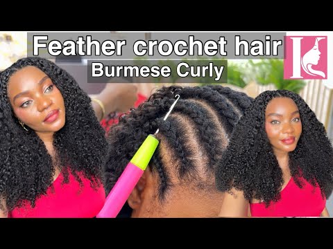 The most easiest hairstyle ever😍| Feather crochet Burmese curly hair ft KRN wig