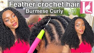 The most easiest hairstyle ever😍| Feather crochet Burmese curly hair ft KRN wig