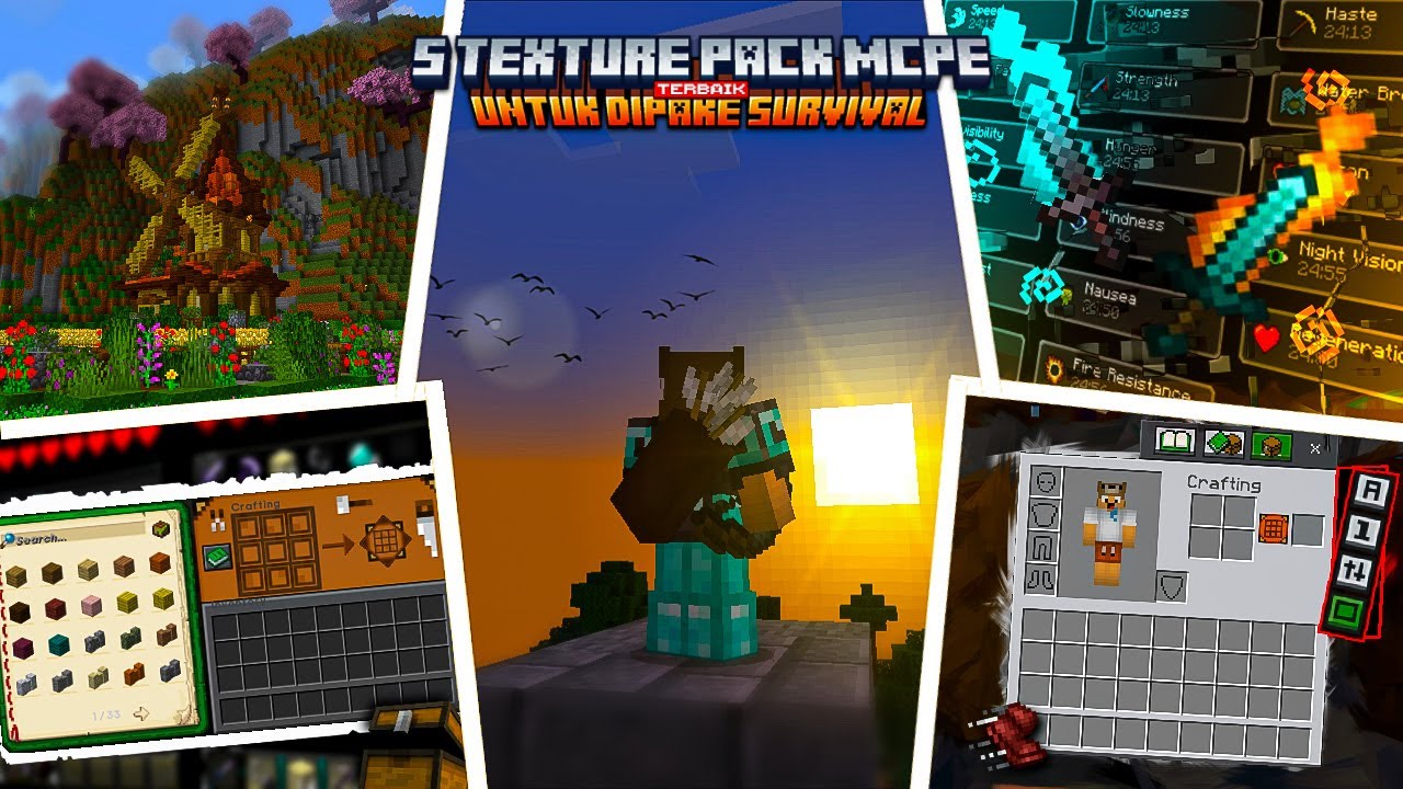 5 TEXTURE PACK MCPE TERBAIK UNTUK DI PAKE SURVIVAL 1.21 - YouTube