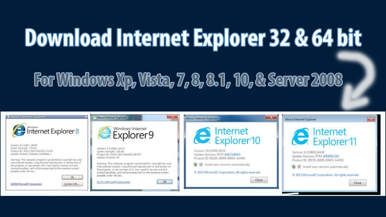 How To Download Internet Explorer 7/8/9/10/11 32 Bit & 64 Bit - Youtube