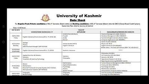 BG 4th sem date sheet out  2021 kashmir University