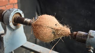 Woodturning - Coconut Study Table Lamp !!