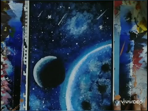 رسم الفضاء - رسم المجرة - رسم الكواكب - الوان اكريليك 💖🎨🖌️🖍️