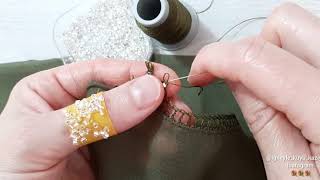 Haki Yeşili Yazmaya Kristal Boncuklarla Bu Oya Göz Alıcı Oldu