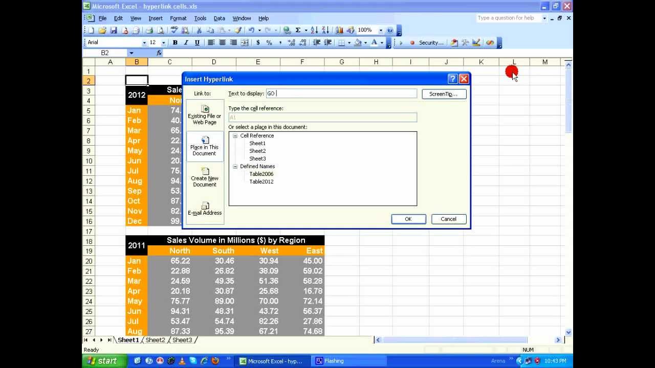 Ms Excel Tutorial How To Hyperlink Cells Within A Workbook Hd Excel Tutorials Workbook Excel