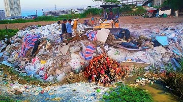 Amazing Update Action!! Clearing Garbage Dump and Delete Trash Into​ Water By Skills Dozer
