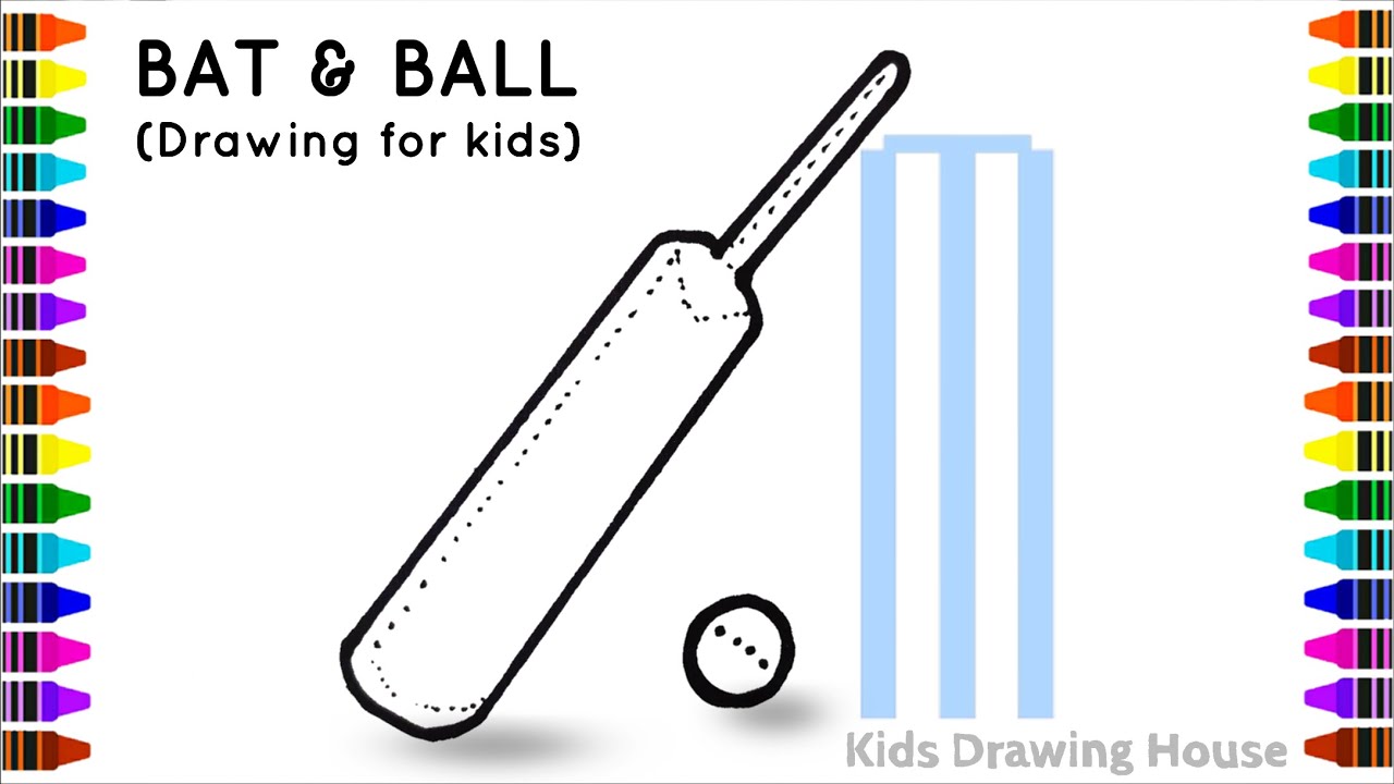 Bat and Ball drawing for kids Bat Ball drawing easy YouTube