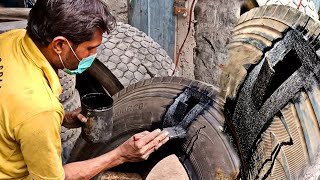Amazing Technique of Repairing a Huge Old Tire SideWall |Restoration Hard Impact SideWall Truck Tire