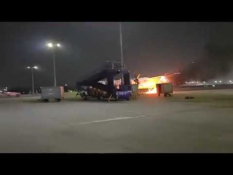 Engine 1 of a Bombardier Dash 8 caught fire at Delhi Airport