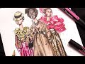 RENDERING TRENCHCOAT + SEQUINS PANTS + FLOUNCES| Fashion Drawing