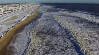 Raw: Drone View of NJ Beaches Under Snow