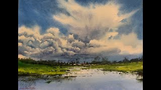 How to paint cloudy sky in watercolor painting