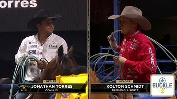 Jonathan Torres / Kolton Schmidt win Wrangler NFR Round 8 with 3.8s