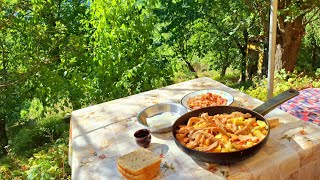 картинка: Свински флейки с тиквички - готвене на двора (Pork flakes with zucchini - outdoor cooking)
