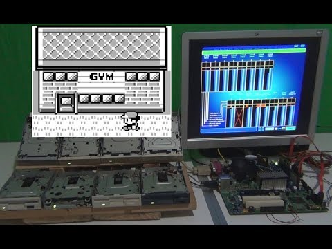 Pokemon gen 1 Gym battle theme on 8 floppy drives and a Pc beeper