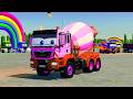 Transporting Huge Colorful Mixer Trucks With MAN Long Flatbed Trailer Semi Truck MACK SCANIA FS22