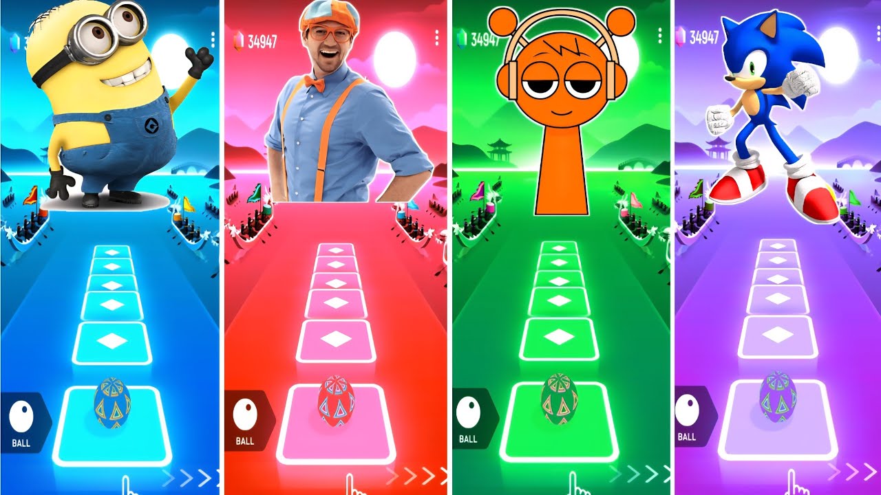 Sprunki - Sonic Prime - Minions - Blippi - Tiles Hop EDM Rush