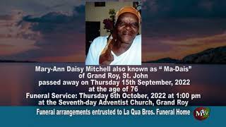 MTV Obituaries for Wednesday 5th October 2022