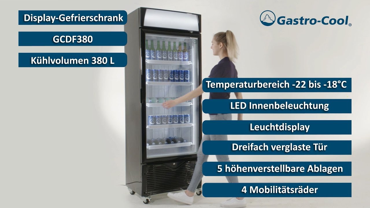 Gefrierschrank mit Glastür - Werbedisplay in Schwarz - Umluft