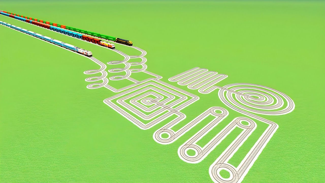 🐍THREE TRAINS CROSSIN SQUARE  CIRCLES RISKY ZIG ZAG UTRUN💝CURVED RAILWORK BEANG DRIVE 