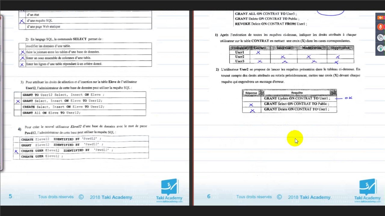 Bac Info (TakiAcademy) / Base De Données BDD / Exercice SQL GRANT ...
