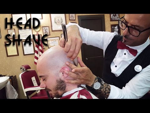 💈 Old school Barber - Head Shave with shavette - ASMR no talking