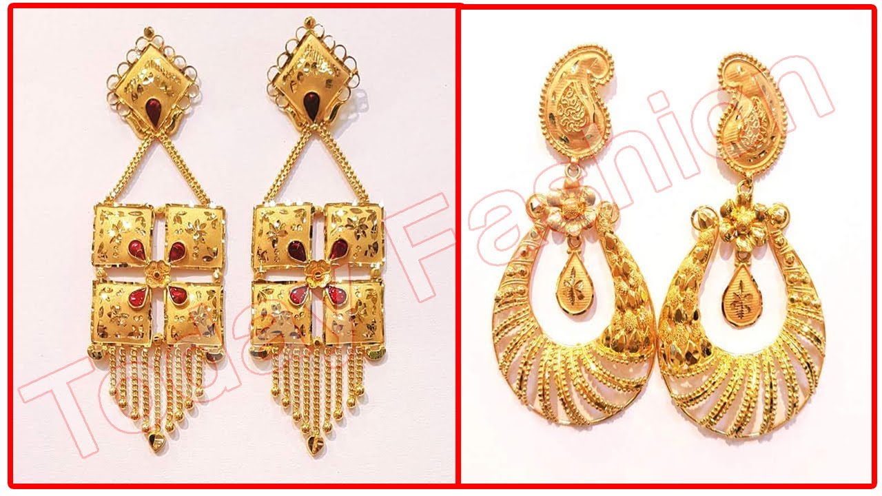 Latest Light weight Gold earrings designs 2020 | jhumka, chandbali ...