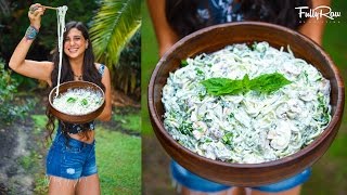 Creamy FullyRaw Mushroom Spinach Pasta Alfredo!