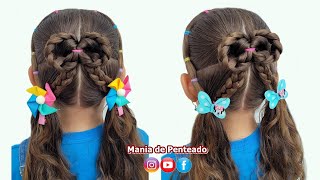 Penteado Escolar Fácil com Maria Chiquinha | Easy Two Ponytails Hairstyle with Braids for School🥰