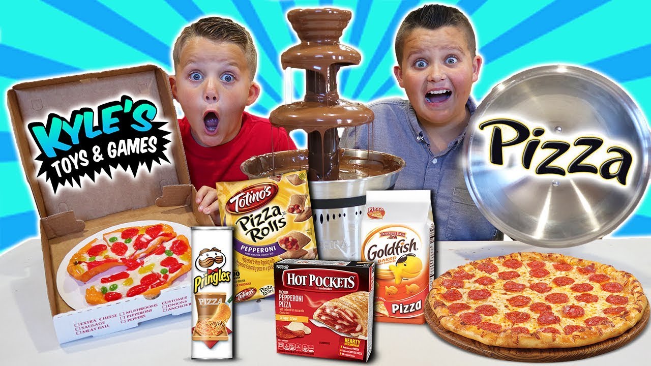 GIANT CHOCOLATE FOUNTAIN VS ALL KINDS OF PIZZA FOODS!