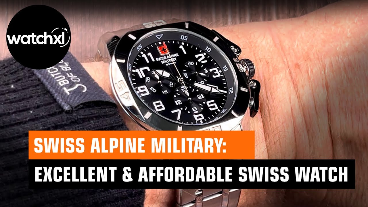 Swiss Alpine Military by Grovana Nautilus Chronograph Dial Quartz 100M Mens  Watch, Black & White 
