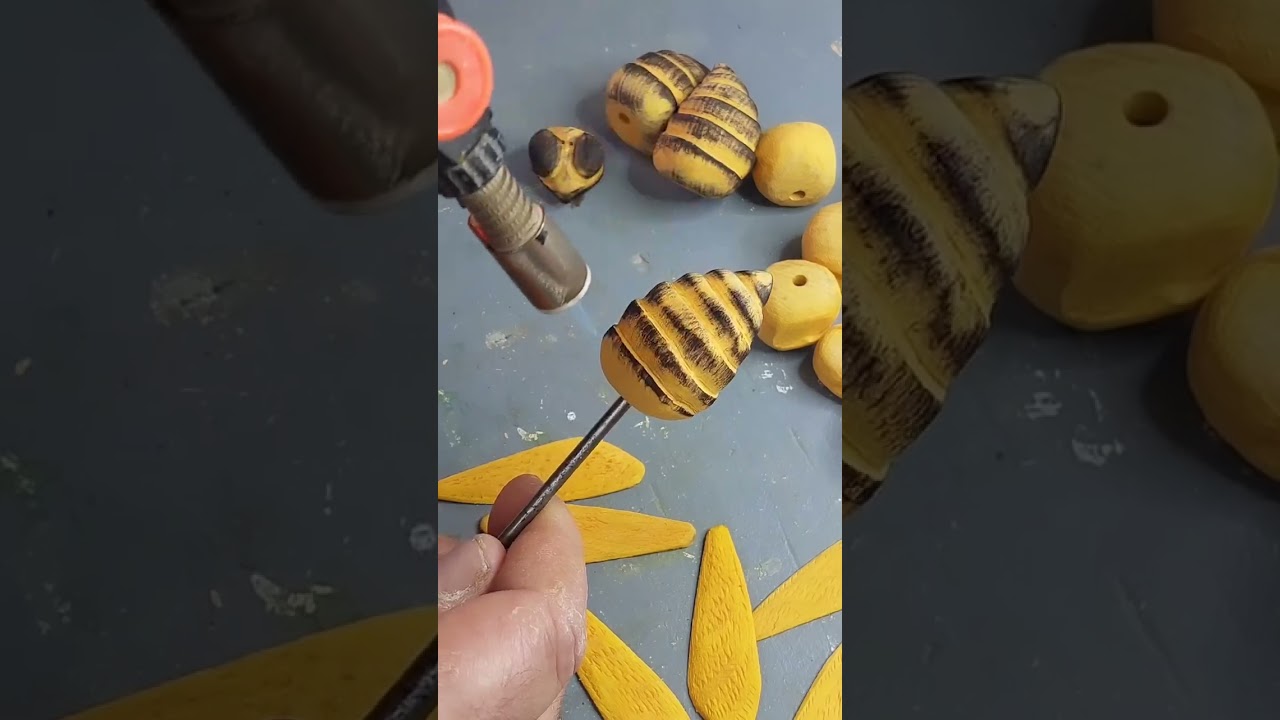 Glimpse into the process of carving wooden bees!