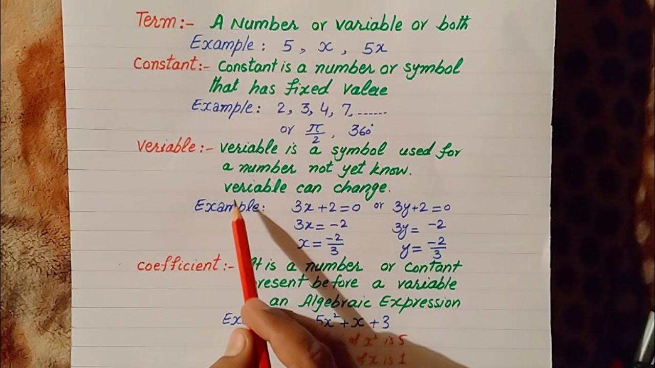 Definition of constant variable and coefficient 9th class mathematics