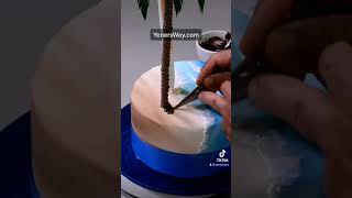 How to make a Beach Surfing Cake tutorial only at YenersWay.com #cake #cakes #caketutorials