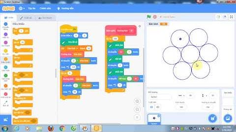 Lập trình kéo thả Scratch - Vẽ bẩy đường tròn, 6 đường tròn tâm ở sáu đỉnh lục giác