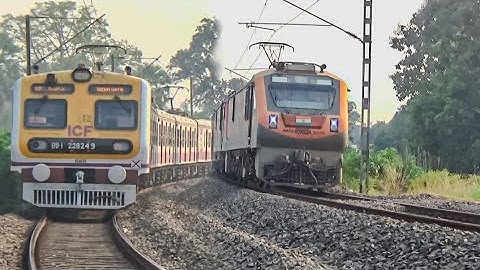 🔥 Dangerous Wap5 Amrit Bharat Locomotive Leads Intercity express+Howrah Local Skipping 90° Cruve