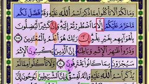 النصف الاول من صفحة 143 من سورة الانعام الايات من 119:121 مكررة بصوت الشيخ محمود الحصري