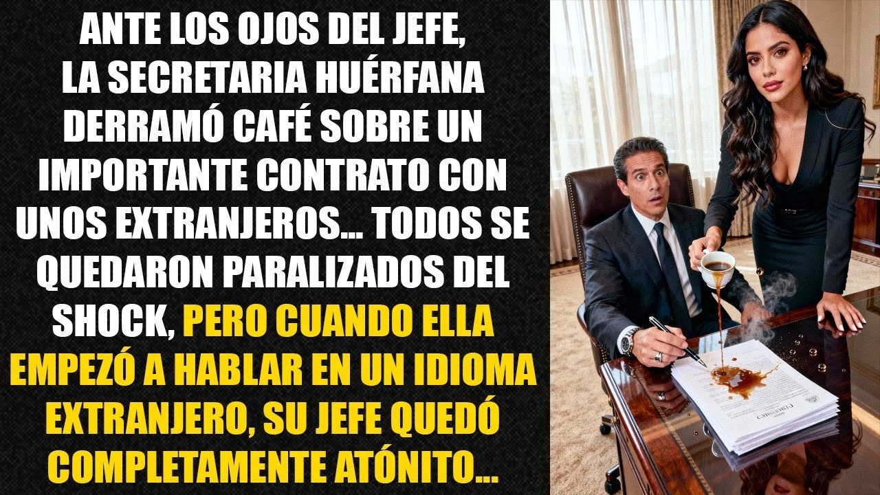 Ante los ojos del jefe, la secretaria huérfana derramó café sobre un importante contrato con unos...