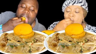ASMR MUKBANG OFE NSALA WHITE SOUP and YELLOW FUFU AFRICAN FOOD EATING SOUND