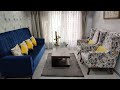 SET OF ROYAL BLUE 3 SEATER SOFA WITH  HIGH BACK WING CHAIRS IN FLORAL PRINT | Tip Top Furnishing